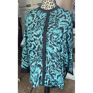 TEAL PRINTED SEER CHIFFON BUTTON FRONT  TOP Sz 6